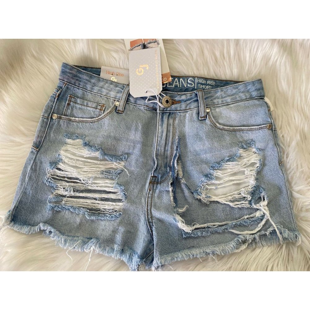 Gogo Jeans High Rise Distressed Destroyed Frayed Hem Shorts Sz 11/30 New w‎ Tags